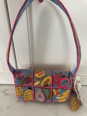 Made in India viral Beaded Fruit Patch Shoulder Bag with pineapple charm